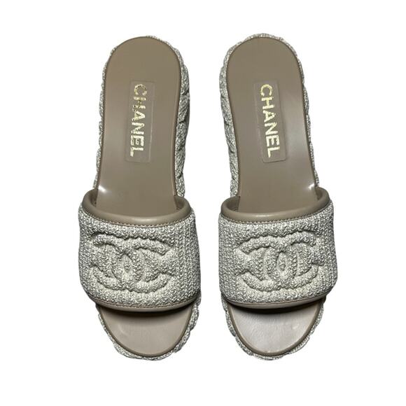 Chanel x Virginie Viard Interlocking CC Logo Raffia Mules Slides Sandals 39 NEW - Picture 4 of 8
